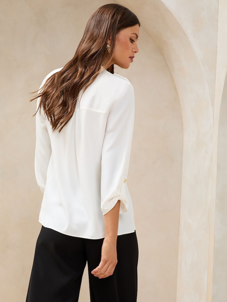 Lipsy Ivory Utility Pocket Detail Blouse - Image 2 of 5 Lipsy Ivory Utility Pocket Detail Blouse - Image 2 of 5