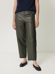Jigsaw Green Leather Barrel Leg Trousers - Image 1 of 6