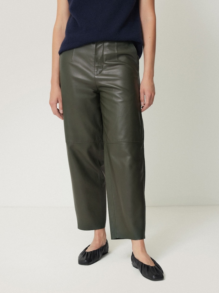 Jigsaw Green Leather Barrel Leg Trousers - Image 1 of 6