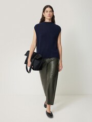 Jigsaw Green Leather Barrel Leg Trousers - Image 3 of 6