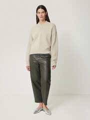 Jigsaw Green Leather Barrel Leg Trousers - Image 4 of 6