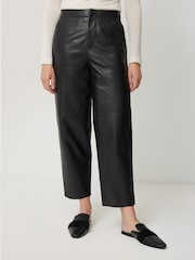 Jigsaw Black Leather Barrel Leg Trousers - Image 1 of 6