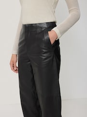 Jigsaw Black Leather Barrel Leg Trousers - Image 2 of 6