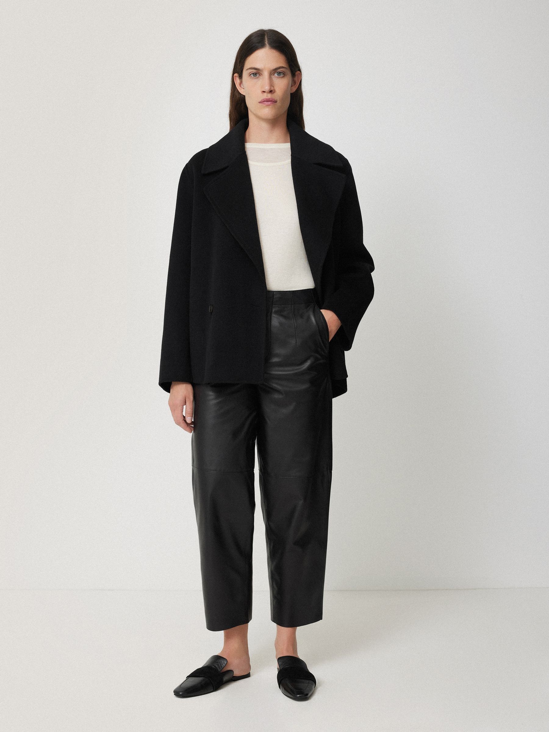 Buy Jigsaw Black Leather Barrel Leg Trousers from Next USA