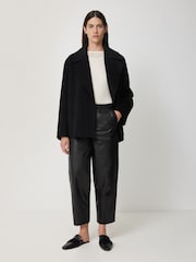 Jigsaw Black Leather Barrel Leg Trousers - Image 3 of 6