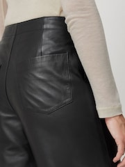 Jigsaw Black Leather Barrel Leg Trousers - Image 4 of 6