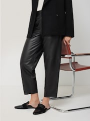 Jigsaw Black Leather Barrel Leg Trousers - Image 6 of 6