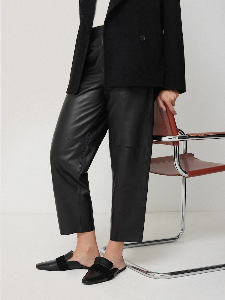 Jigsaw Black Leather Barrel Leg Trousers - Image 6 of 6