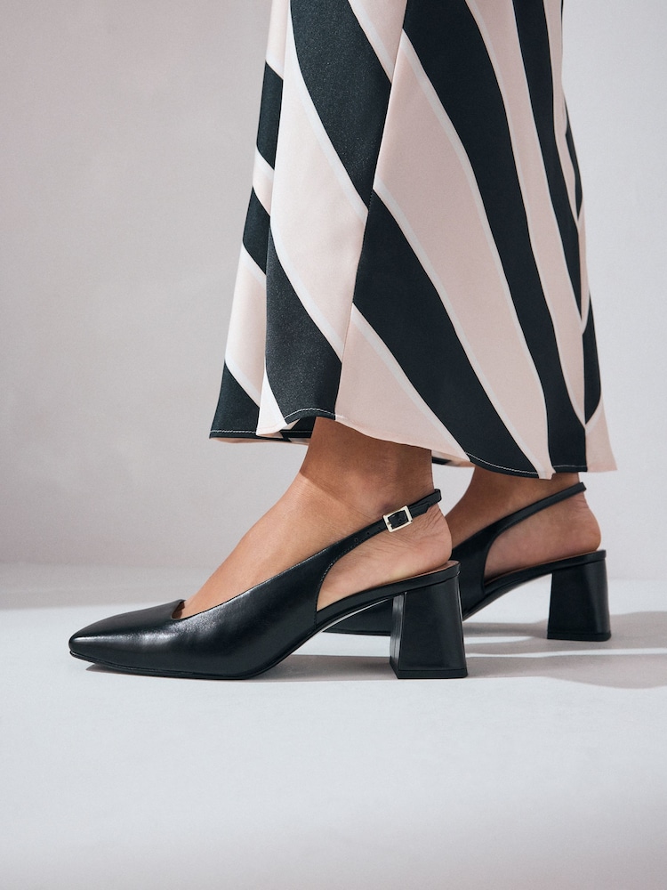 Black Forever Comfort® Square Toe Block Heel Slingbacks Shoes - Image 1 of 4