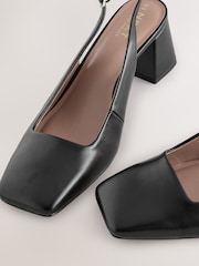Black Square Toe Block Heel Slingbacks Shoes - Image 7 of 9