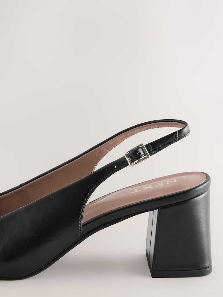 Black Square Toe Block Heel Slingbacks Shoes - Image 9 of 9