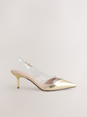 Gold Forever Comfort® Point Toe Detail Vinyl Slingback Heels - Image 2 of 6