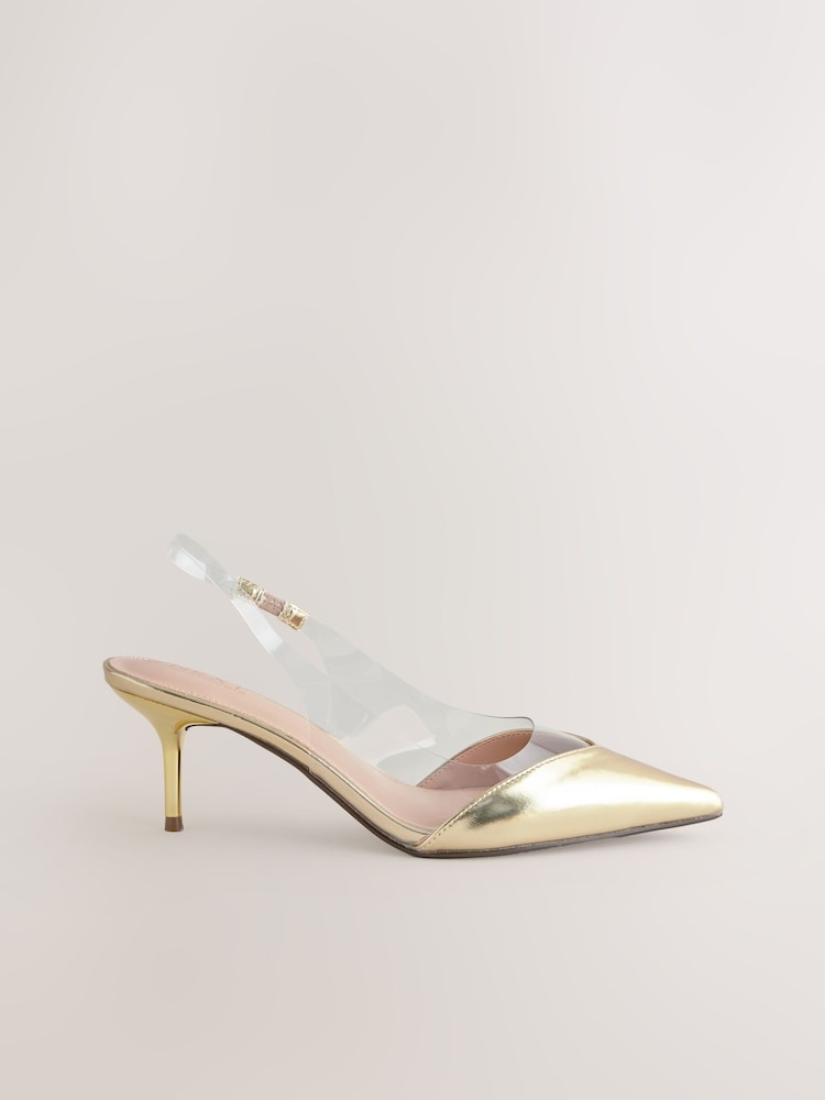 Gold Forever Comfort® Point Toe Detail Vinyl Slingback Heels - Image 2 of 6