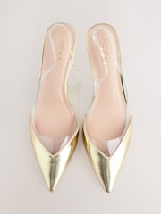 Gold Forever Comfort® Point Toe Detail Vinyl Slingback Heels - Image 3 of 6