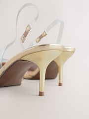 Gold Forever Comfort® Point Toe Detail Vinyl Slingback Heels - Image 4 of 6