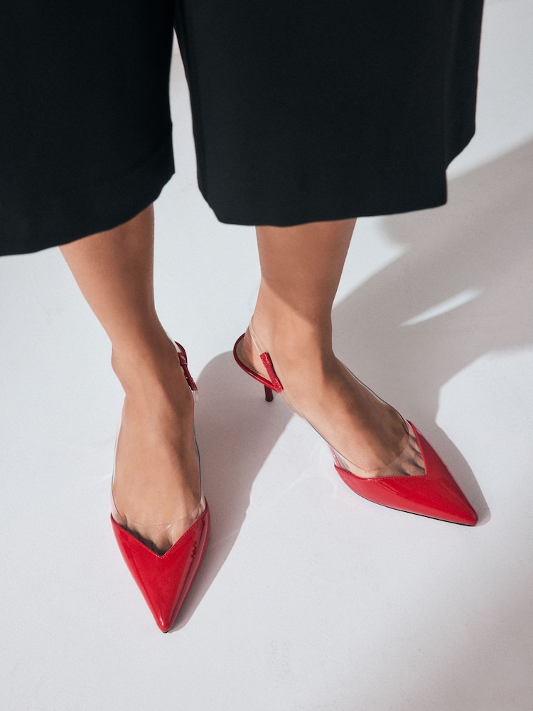 rdeča - Forever Comfort® Point Toe Detail Vinyl Slingback čevlji z visoko peto - Slika 2 iz 5