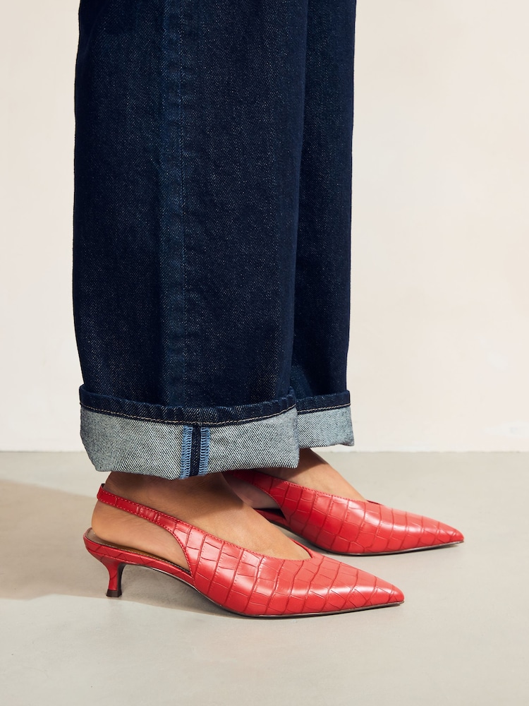 Buy Orange Standard/Wide Fit Point Toe Low Slingback Kitten Heels