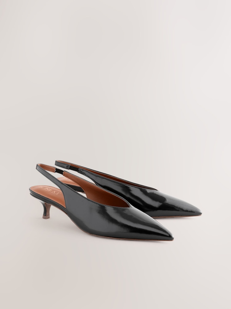 Black Standard/Wide Fit Forever Comfort® Point Toe Low Slingback Kitten Heels - Image 1 of 5