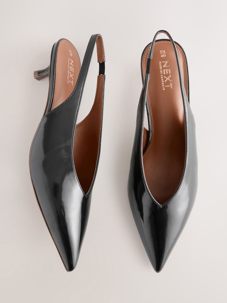 Black Standard/Wide Fit Forever Comfort® Point Toe Low Slingback Kitten Heels - Image 2 of 5