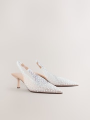 White Forever Comfort® Point Toe Vinyl Jewel Detail Sling Back Heels - Image 2 of 5