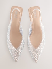 White Forever Comfort® Point Toe Vinyl Jewel Detail Sling Back Heels - Image 3 of 5
