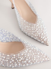 White Forever Comfort® Point Toe Vinyl Jewel Detail Sling Back Heels - Image 4 of 5