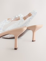White Forever Comfort® Point Toe Vinyl Jewel Detail Sling Back Heels - Image 5 of 5
