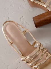 Gold Signature Premium Leather Square Toe Cage Slingback Block Heel Sandals - Image 8 of 8