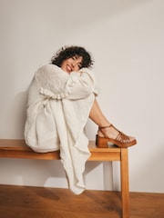 Tan Brown Signature Premium Leather Square Toe Weave Clog Block Heel Sandal Shoes - Image 4 of 4