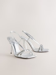 Silver Forever Comfort® Square Toe Jewel Detail Sling Back Sandal Shoes - Image 1 of 5