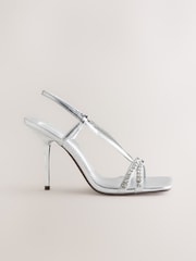 Silver Forever Comfort® Square Toe Jewel Detail Sling Back Sandal Shoes - Image 2 of 5