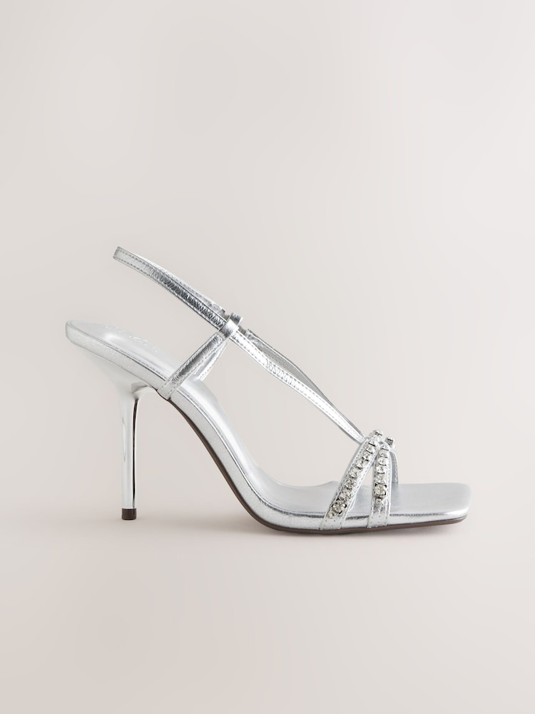 Silver Forever Comfort® Square Toe Jewel Detail Sling Back Sandal Shoes - Image 2 of 5