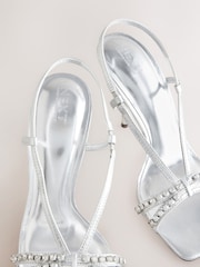 Silver Forever Comfort® Square Toe Jewel Detail Sling Back Sandal Shoes - Image 3 of 5