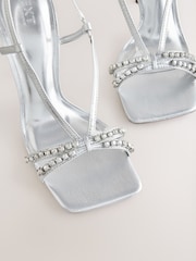Silver Forever Comfort® Square Toe Jewel Detail Sling Back Sandal Shoes - Image 4 of 5