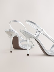 Silver Forever Comfort® Square Toe Jewel Detail Sling Back Sandal Shoes - Image 5 of 5