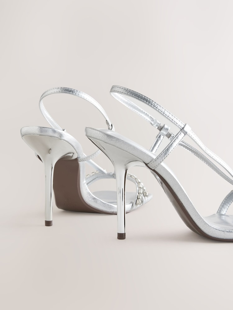 Silver Forever Comfort® Square Toe Jewel Detail Sling Back Sandal Shoes - Image 5 of 5