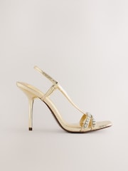 Gold Forever Comfort® Square Toe Jewel Detail Sling Back Sandal Shoes - Image 2 of 6