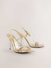 Gold Forever Comfort® Square Toe Jewel Detail Sling Back Sandal Shoes - Image 3 of 6
