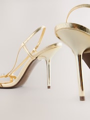 Gold Forever Comfort® Square Toe Jewel Detail Sling Back Sandal Shoes - Image 6 of 6