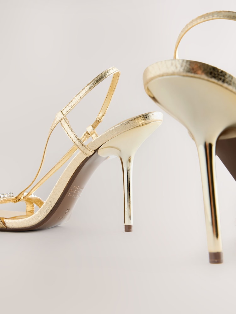 Gold Forever Comfort® Square Toe Jewel Detail Sling Back Sandal Shoes - Image 6 of 6