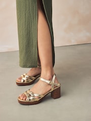 Gold Forever Comfort® Round Toe Low Strap Buckle Detail Platform Sandals - Image 1 of 10