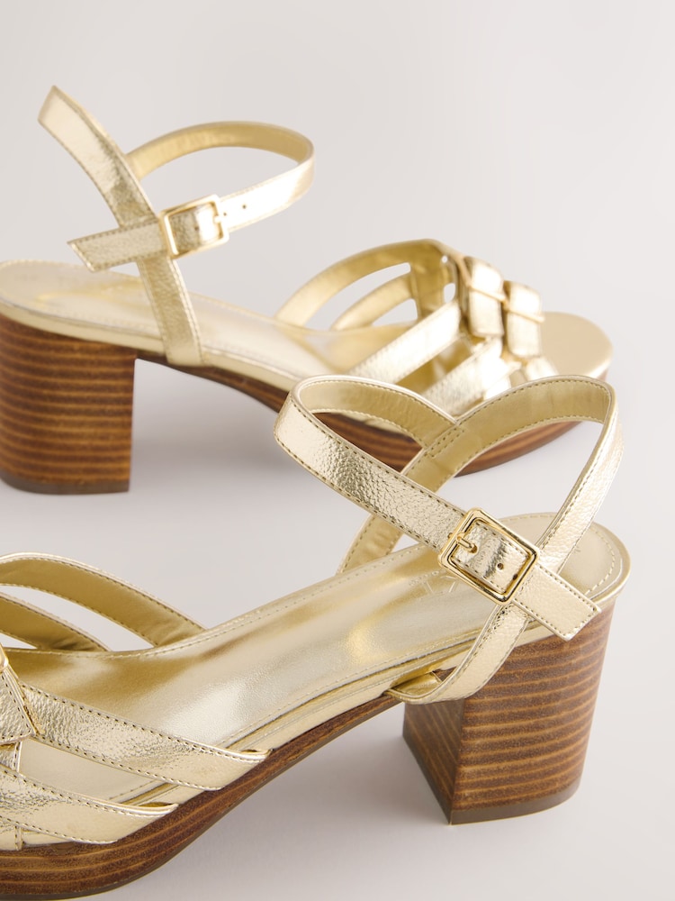 Gold Forever Comfort® Round Toe Low Strap Buckle Detail Platform Sandals - Image 10 of 10