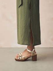 Gold Forever Comfort® Round Toe Low Strap Buckle Detail Platform Sandals - Image 3 of 10