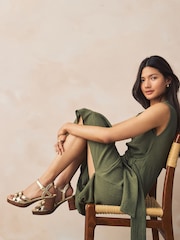 Gold Forever Comfort® Round Toe Low Strap Buckle Detail Platform Sandals - Image 4 of 10