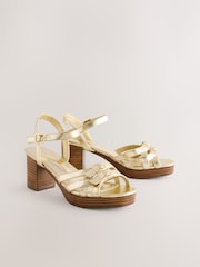Gold Forever Comfort® Round Toe Low Strap Buckle Detail Platform Sandals - Image 6 of 10