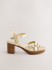 Gold Forever Comfort® Round Toe Low Strap Buckle Detail Platform Sandals - Image 7 of 10