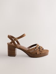 Tan Brown Forever Comfort® Round Toe Low Strap Buckle Detail Platform Sandals - Image 2 of 5