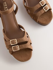 Tan Brown Forever Comfort® Round Toe Low Strap Buckle Detail Platform Sandals - Image 3 of 5
