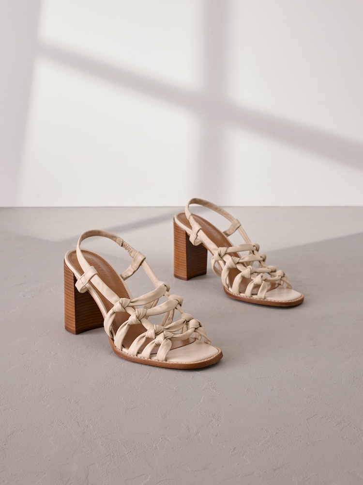Hueso - Signature Premium Leather Square Toe Cage Slingback Block Heel Sandals - Imagen 1 de 7
