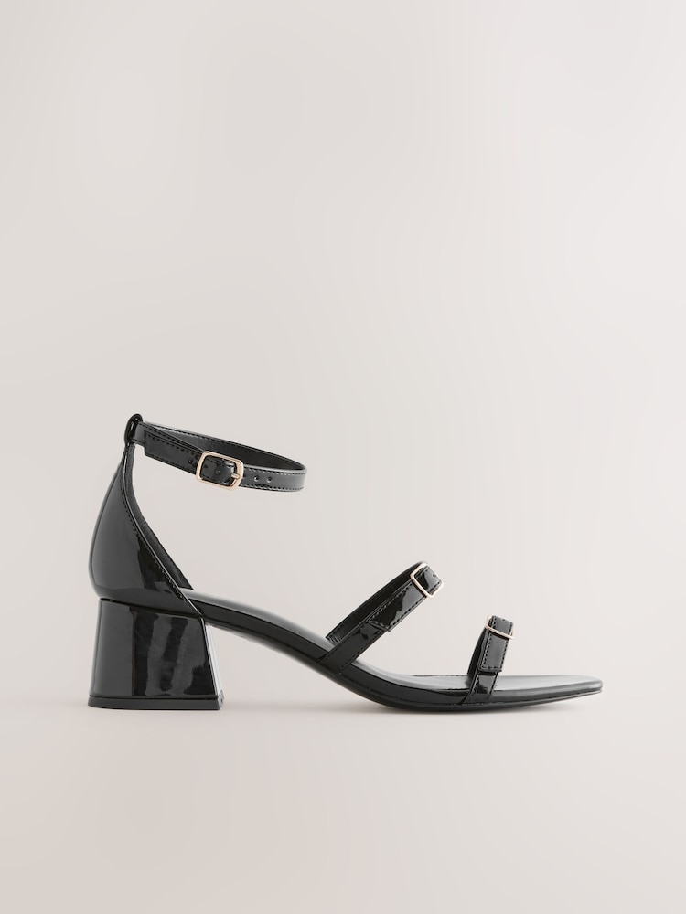 Black Standard/Wide Fit Forever Comfort® Square Toe Low Block Heel Multi Buckle Sandals - Image 2 of 5